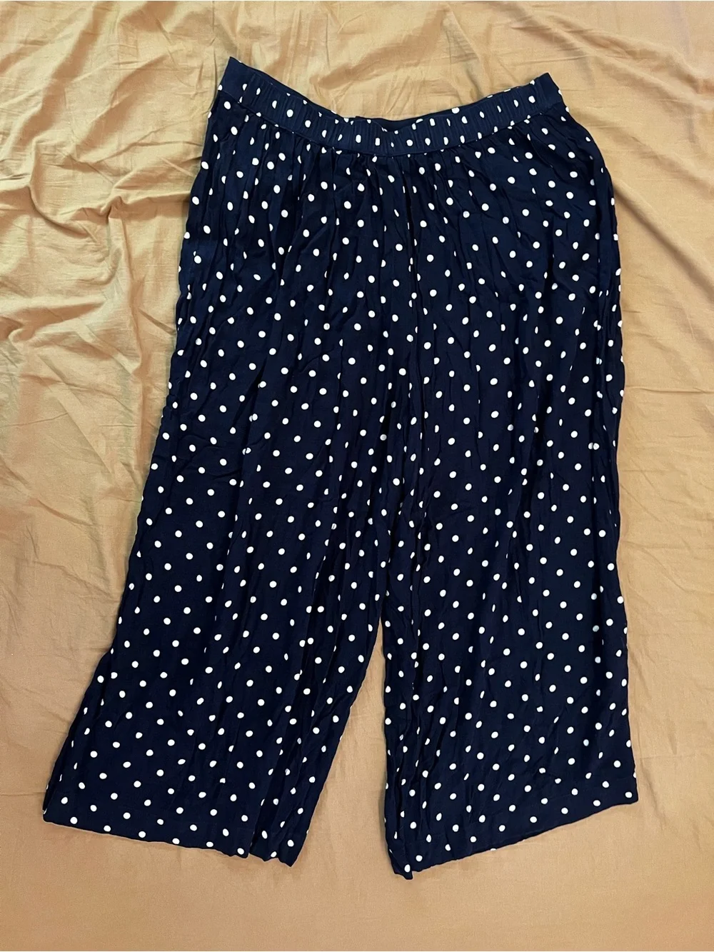 American Eagle Outfitters Navy with White Polka Dot Wide-Leg Pants